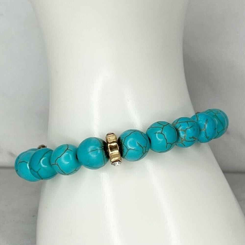 Faux Turquoise Bubble Beaded Rhinestone Stretch Bracelet